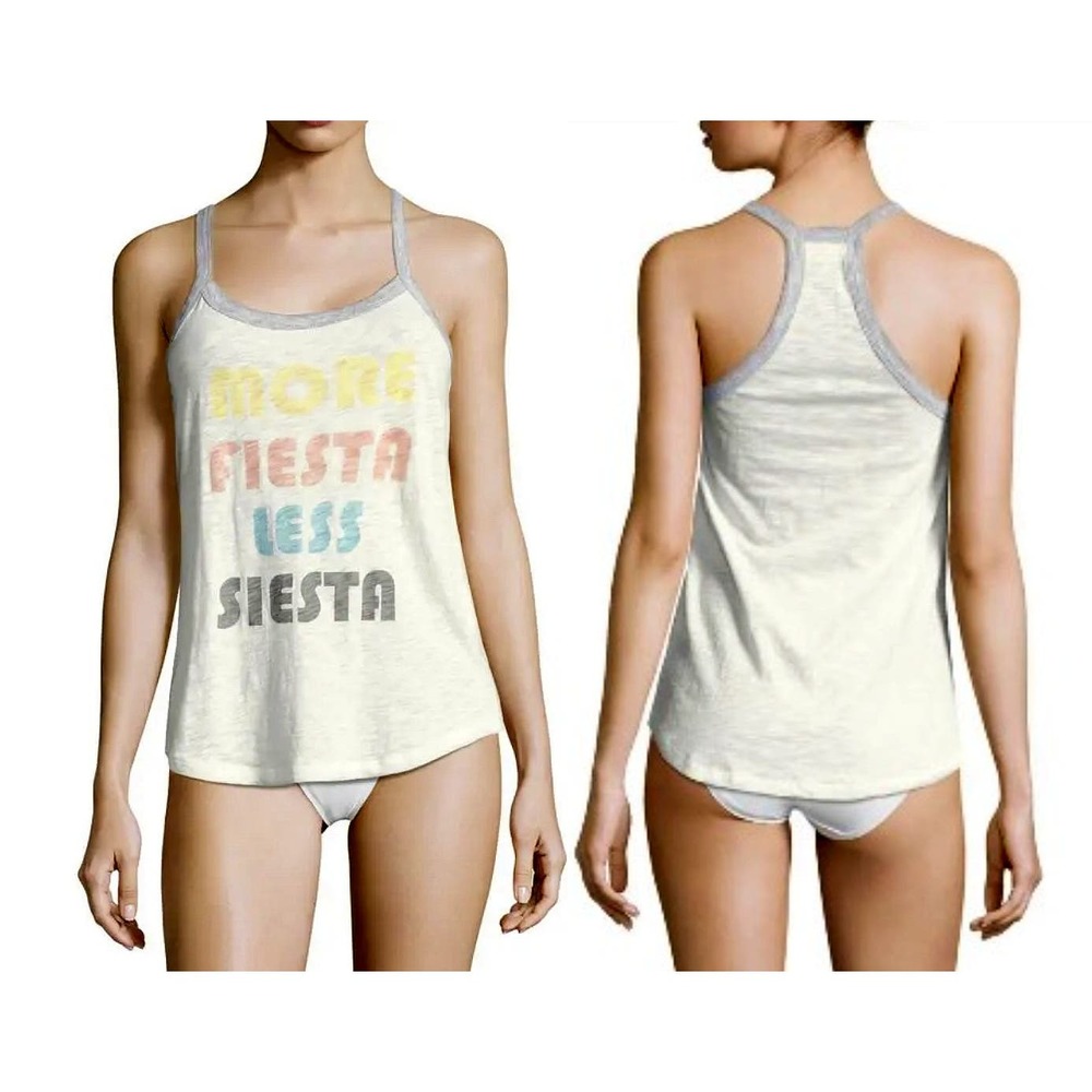 PJ Salvage Cream Graphic Racerback Tank with Multicolor Text
